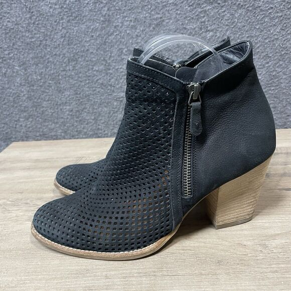 PAUL GREEN Black Bonzai Perforated Leather Ankle Booties Heel Size 6 US 36-37 EU - Picture 4 of 10